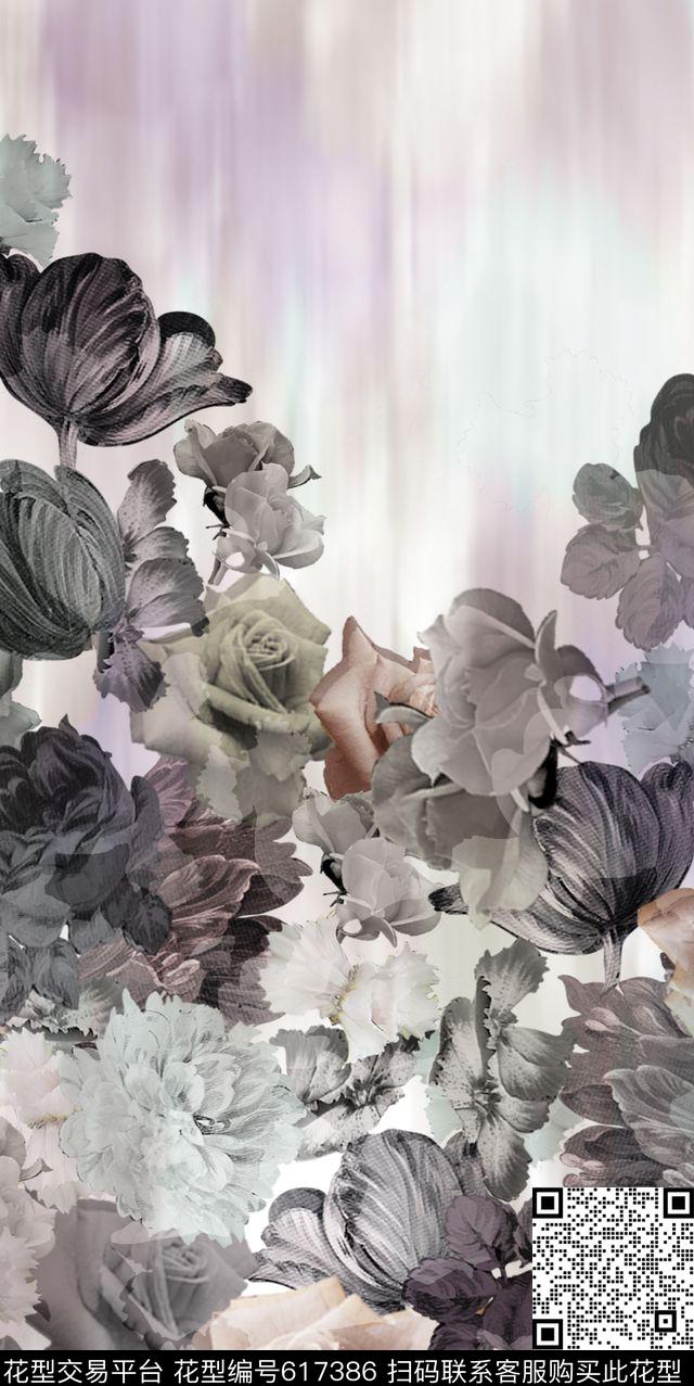 花瓣水彩渐变复古数码印花华亿平台下载（图片编号: 617386） - 瓦栏（Walan）