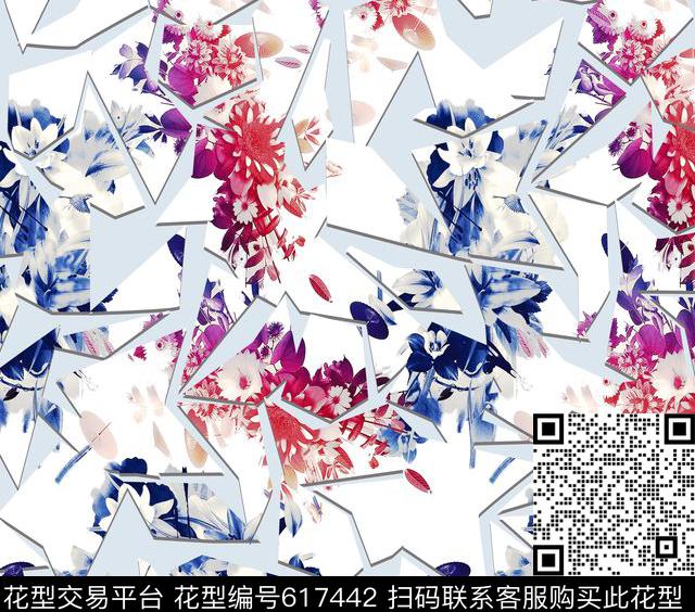 花卉碎片效果。数码印花华亿平台下载（图片编号: 617442） - 瓦栏（Walan）