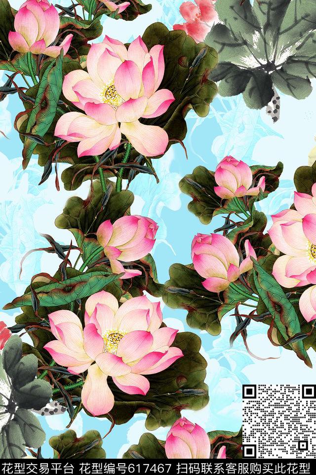 女装荷花中国风数码印花华亿平台下载（图片编号: 617467） - 瓦栏（Walan）