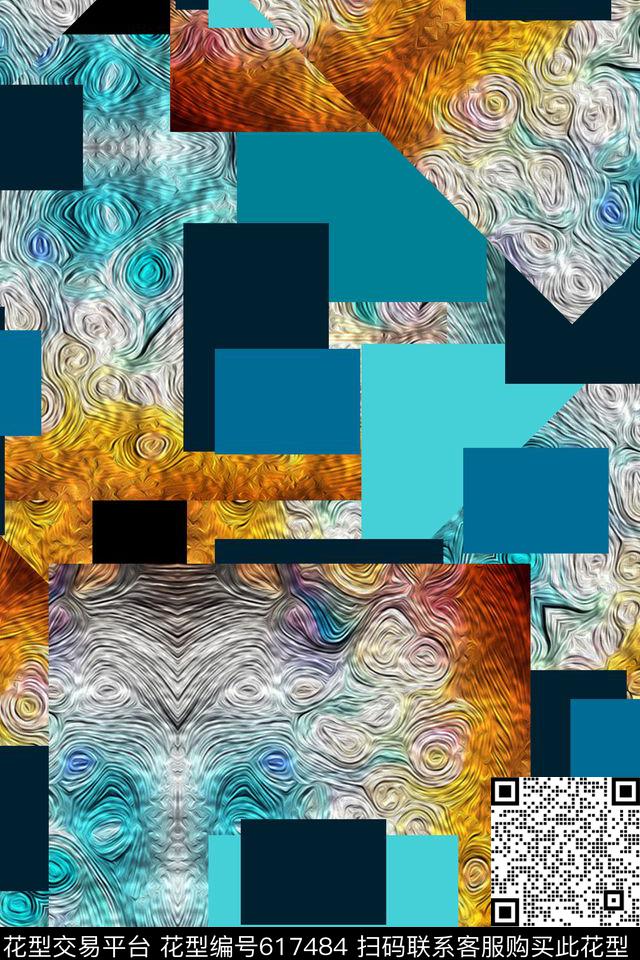 油画抽象几何格子数码印花华亿平台下载（图片编号: 617484） - 瓦栏（Walan）