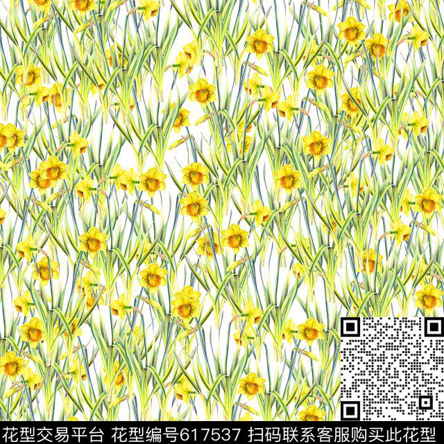 花朵水仙花花卉数码印花华亿平台下载（图片编号: 617537） - 瓦栏（Walan）