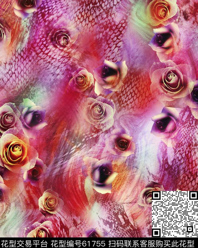 动物纹蛇纹朦胧数码印花华亿平台下载（图片编号: 61755） - 瓦栏（Walan）