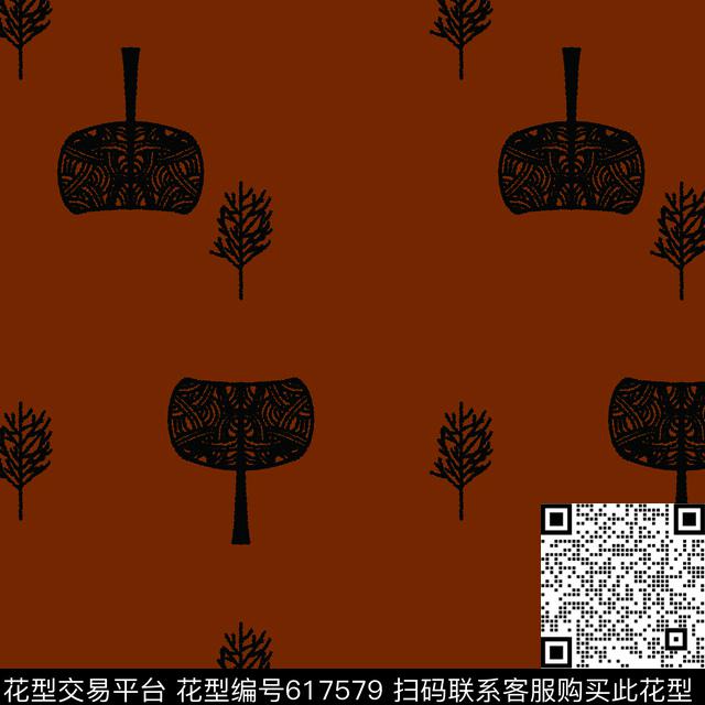 树卡通复古传统印花华亿平台下载（图片编号: 617579） - 瓦栏（Walan）