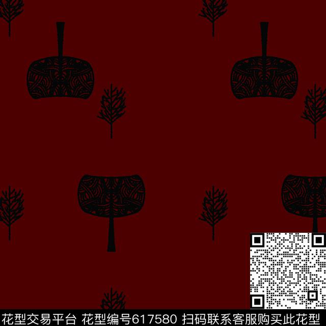 树卡通复古传统印花华亿平台下载（图片编号: 617580） - 瓦栏（Walan）