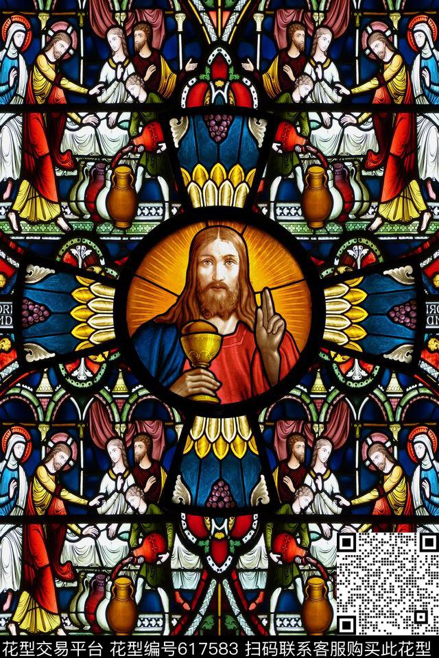 宗教元素彩绘玻璃男装数码印花华亿平台下载（图片编号: 617583） - 瓦栏（Walan）