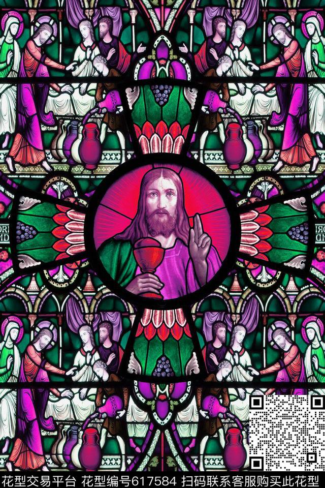宗教元素彩绘玻璃男装数码印花华亿平台下载（图片编号: 617584） - 瓦栏（Walan）