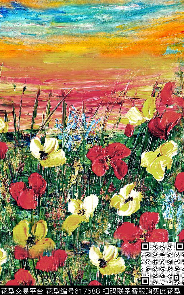 风景肌理花卉数码印花华亿平台下载（图片编号: 617588） - 瓦栏（Walan）