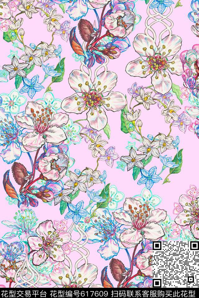 花卉花朵碎花数码印花华亿平台下载（图片编号: 617609） - 瓦栏（Walan）