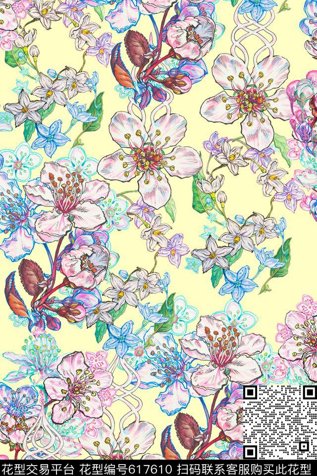 花卉花朵碎花数码印花华亿平台下载（图片编号: 617610） - 瓦栏（Walan）