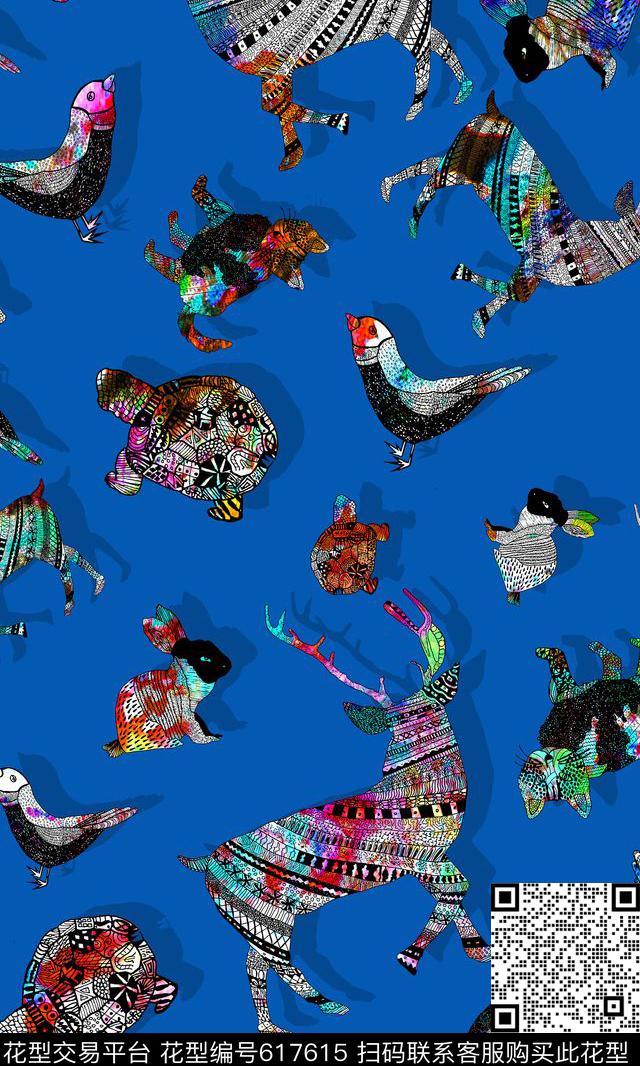 抽象流行时尚花卉兔子数码印花华亿平台下载（图片编号: 617615） - 瓦栏（Walan）