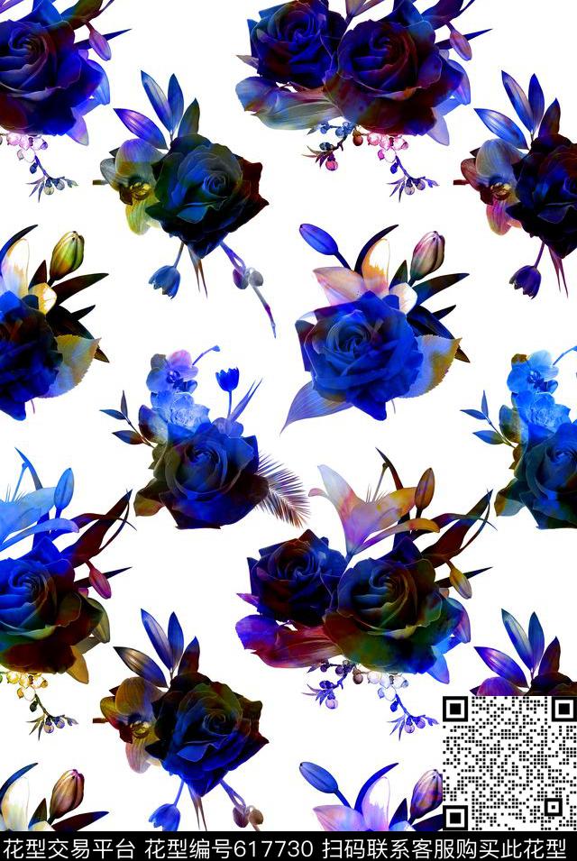 大花水墨抽象数码印花华亿平台下载（图片编号: 617730） - 瓦栏（Walan）