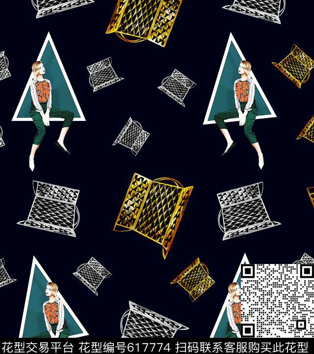 水彩画人物画几何数码印花华亿平台下载（图片编号: 617774） - 瓦栏（Walan）