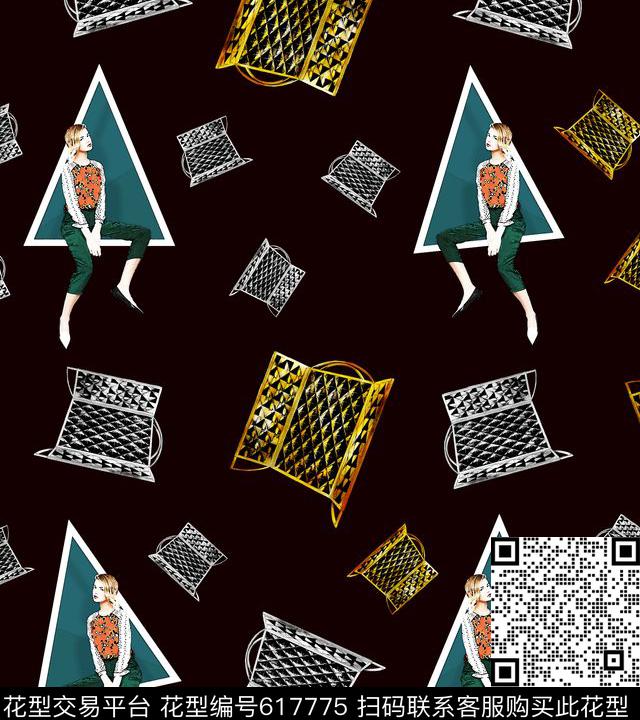 水彩画人物画几何数码印花华亿平台下载（图片编号: 617775） - 瓦栏（Walan）