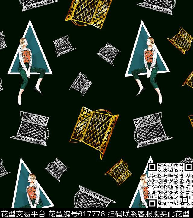 水彩画人物画几何数码印花华亿平台下载（图片编号: 617776） - 瓦栏（Walan）
