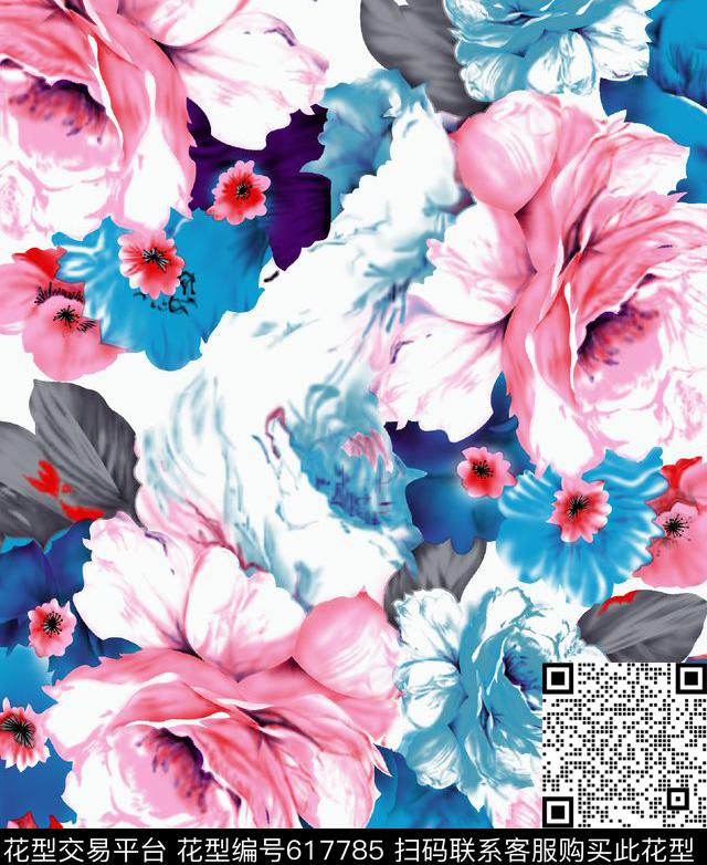 大气抽象玫瑰牡丹数码印花华亿平台下载（图片编号: 617785） - 瓦栏（Walan）