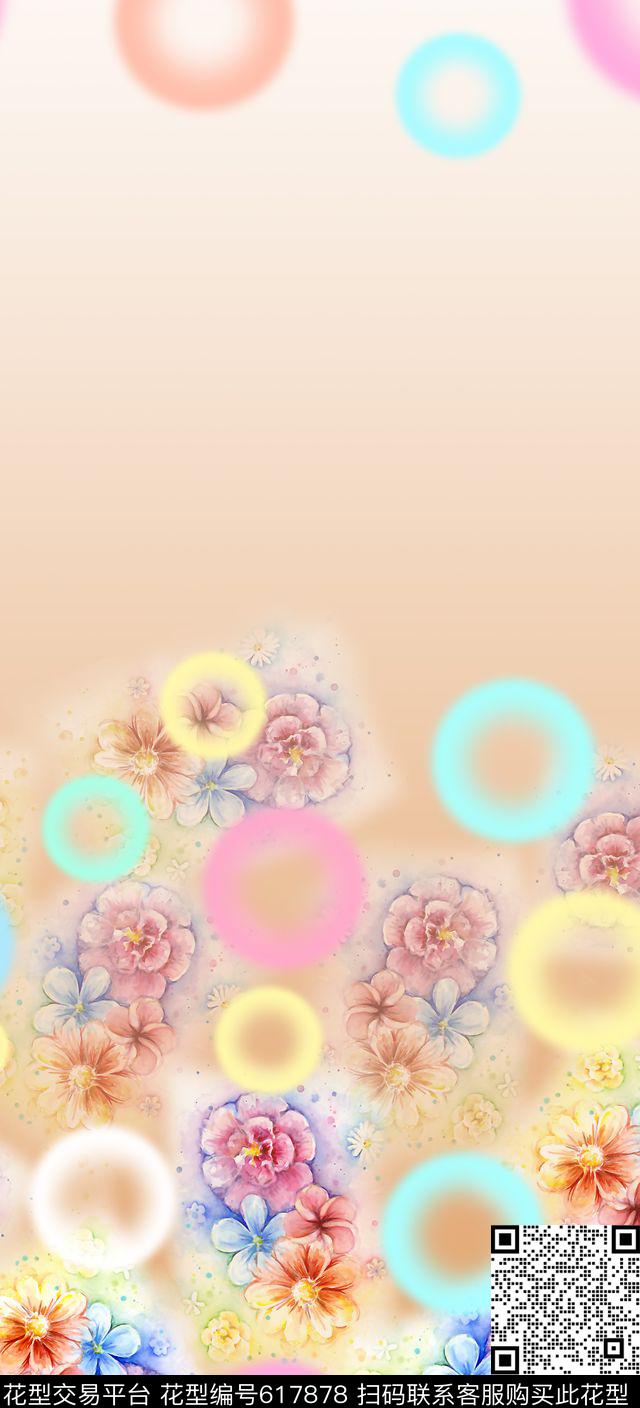 花卉定位渐变数码印花华亿平台下载（图片编号: 617878） - 瓦栏（Walan）