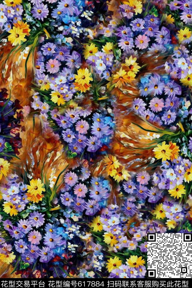 油画花卉女装数码印花华亿平台下载（图片编号: 617884） - 瓦栏（Walan）