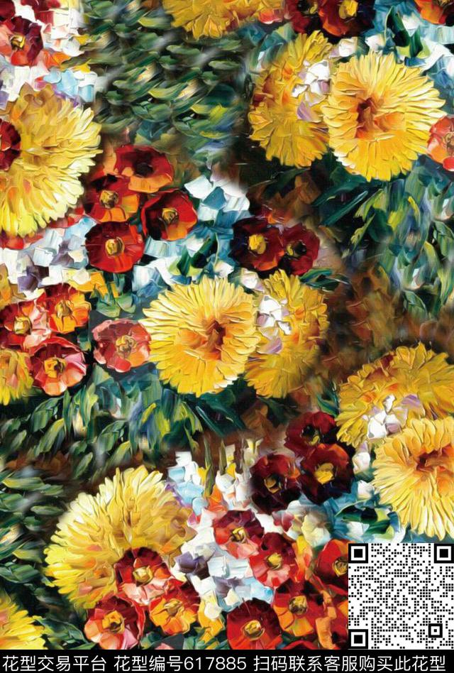 油画花卉女装数码印花华亿平台下载（图片编号: 617885） - 瓦栏（Walan）