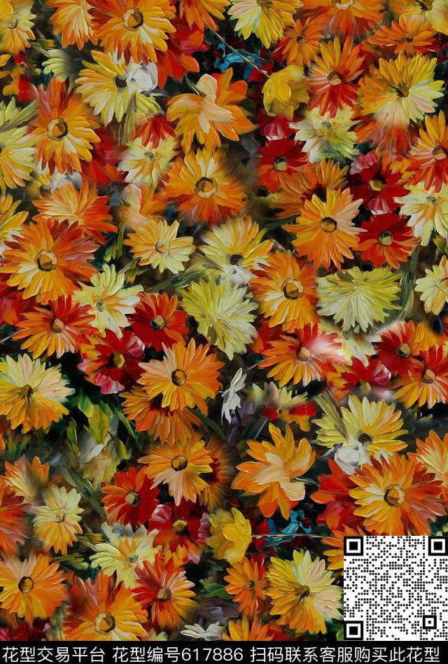 油画花卉女装数码印花华亿平台下载（图片编号: 617886） - 瓦栏（Walan）