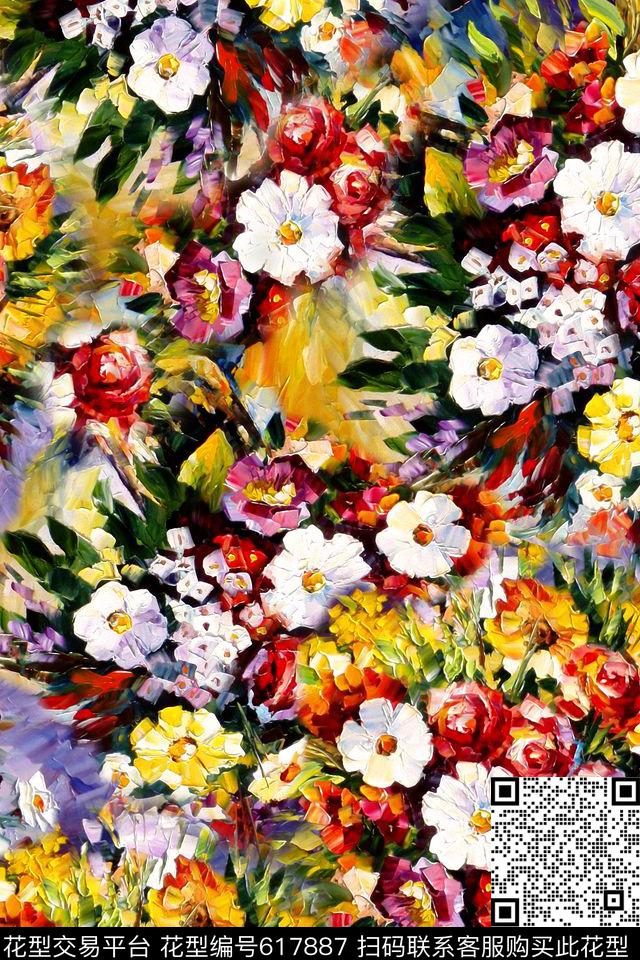 油画花卉女装数码印花华亿平台下载（图片编号: 617887） - 瓦栏（Walan）