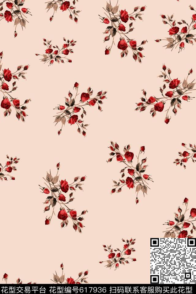 花束玫瑰素雅数码印花华亿平台下载（图片编号: 617936） - 瓦栏（Walan）