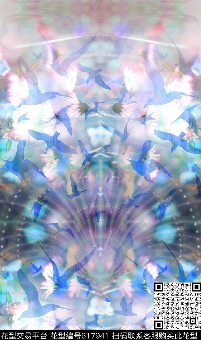 飞鸟欧式建筑镜像数码印花华亿平台下载（图片编号: 617941） - 瓦栏（Walan）