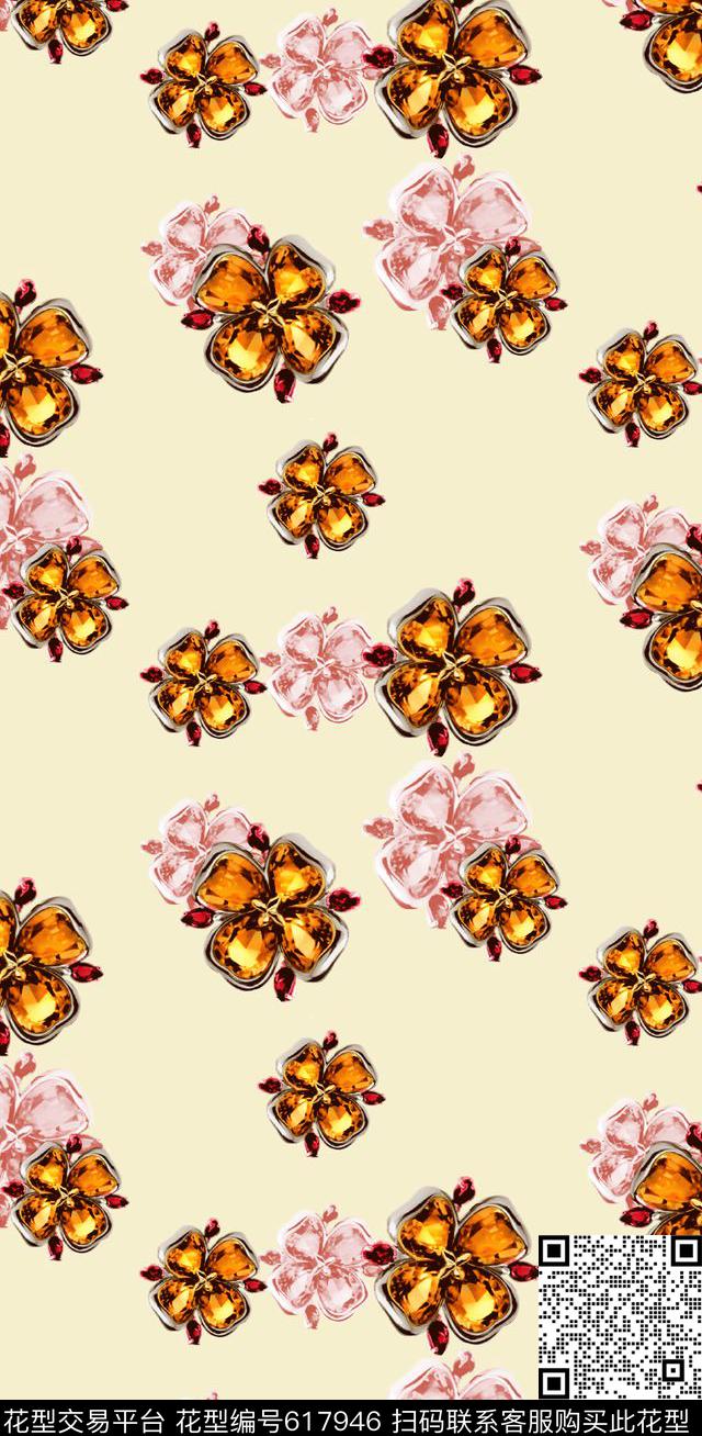 珠宝花朵迪拜花卉数码印花华亿平台下载（图片编号: 617946） - 瓦栏（Walan）