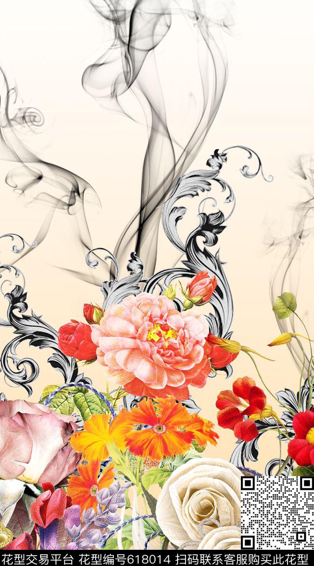 花朵花卉烟雾数码印花华亿平台下载（图片编号: 618014） - 瓦栏（Walan）