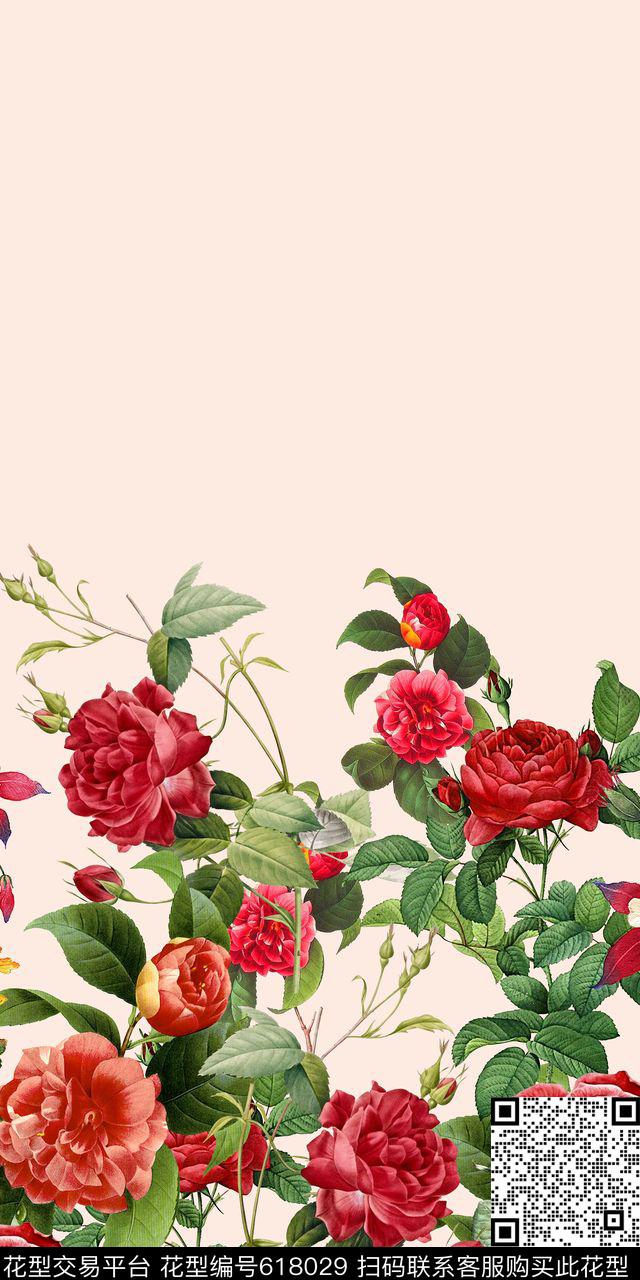 时尚手绘女装花卉印花定位花卉印花时尚大牌欧美风格数码印花华亿平台下载（图片编号: 618029） - 瓦栏（Walan）