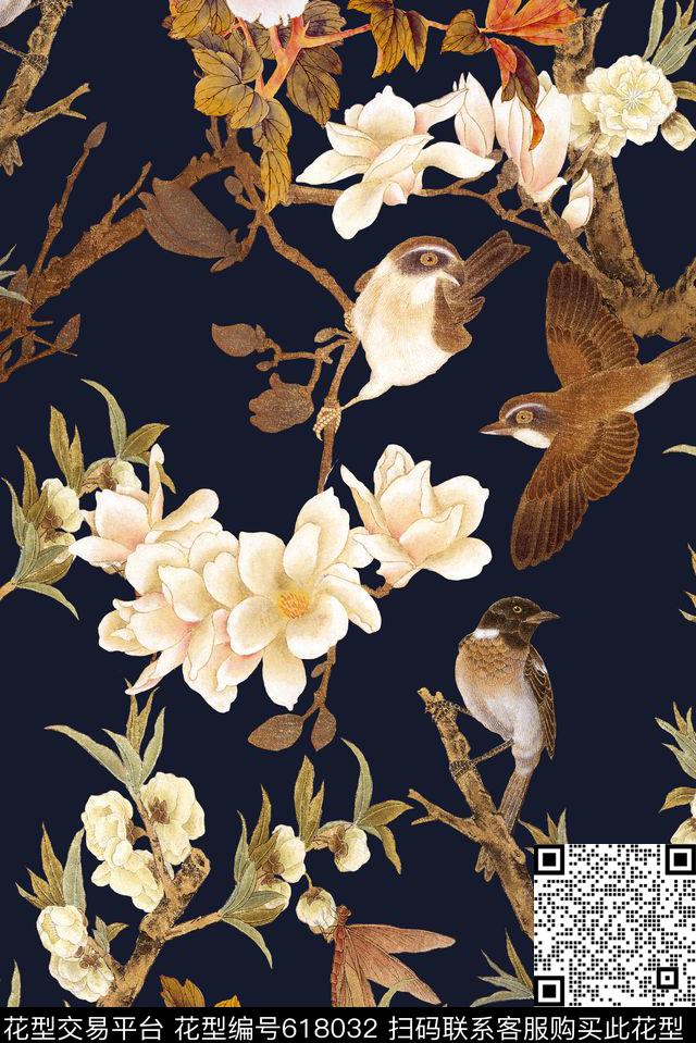 花鸟国画民族风数码印花华亿平台下载（图片编号: 618032） - 瓦栏（Walan）