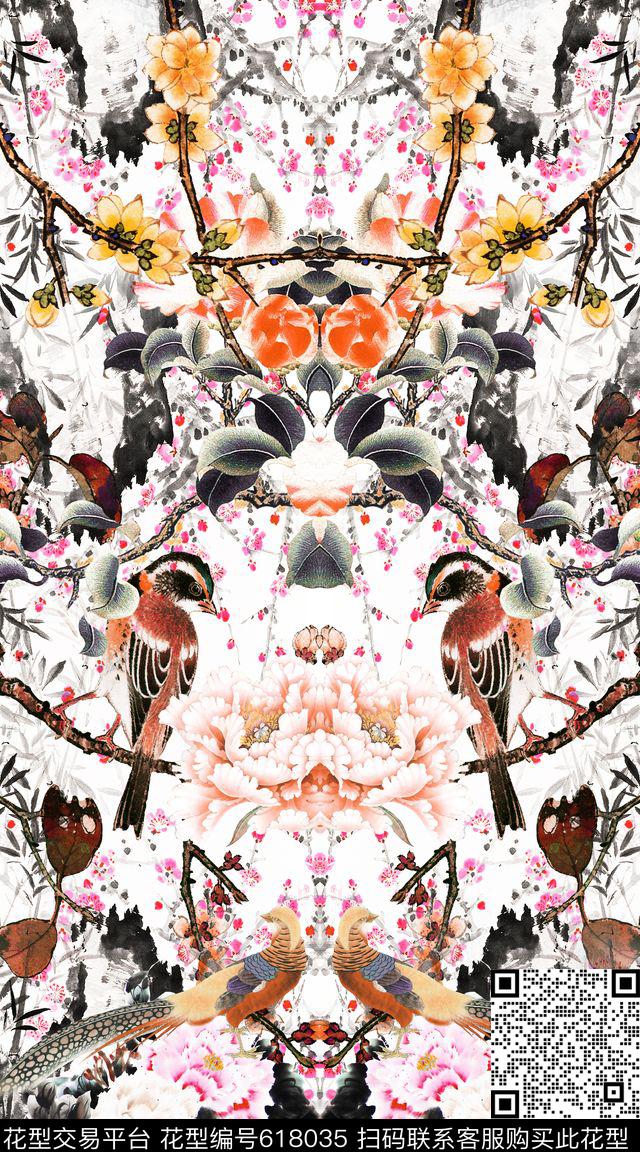 花鸟花卉民族风数码印花华亿平台下载（图片编号: 618035） - 瓦栏（Walan）