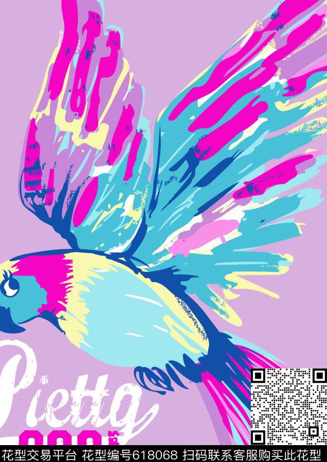 胸花英文鸟传统印花华亿平台下载（图片编号: 618068） - 瓦栏（Walan）