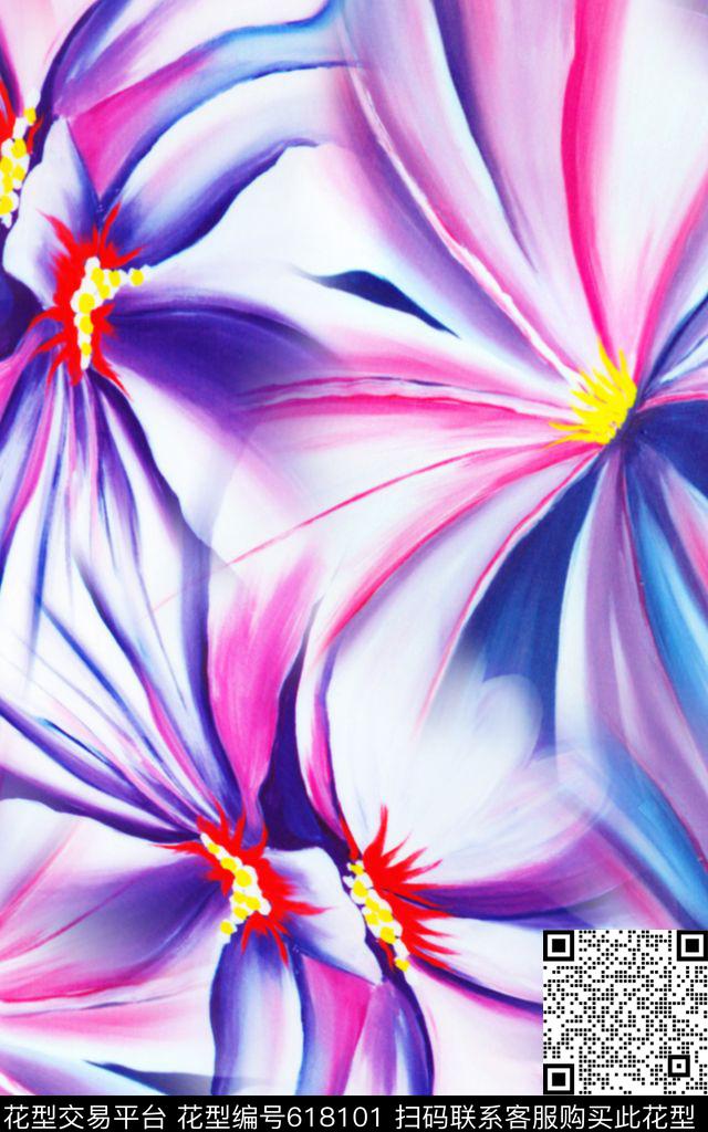 花朵油画花卉数码印花华亿平台下载（图片编号: 618101） - 瓦栏（Walan）