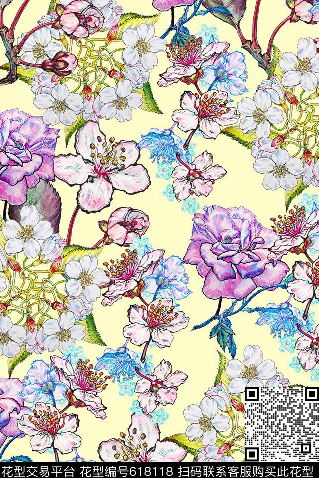 花卉花朵碎花数码印花华亿平台下载（图片编号: 618118） - 瓦栏（Walan）