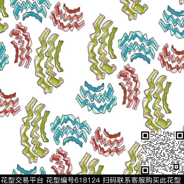 笔触曲线波浪条纹印花华亿平台下载（图片编号: 618124） - 瓦栏（Walan）