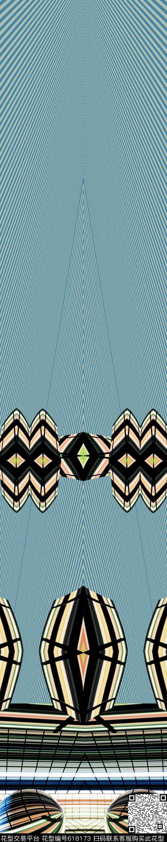 双边定位几何条纹数码印花华亿平台下载（图片编号: 618173） - 瓦栏（Walan）