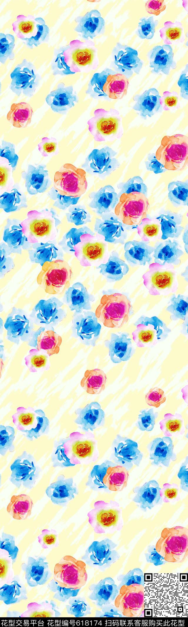 双边定位水彩花长裙数码印花华亿平台下载（图片编号: 618174） - 瓦栏（Walan）