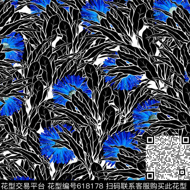 芭蕉叶雏菊向日葵数码印花华亿平台下载（图片编号: 618178） - 瓦栏（Walan）