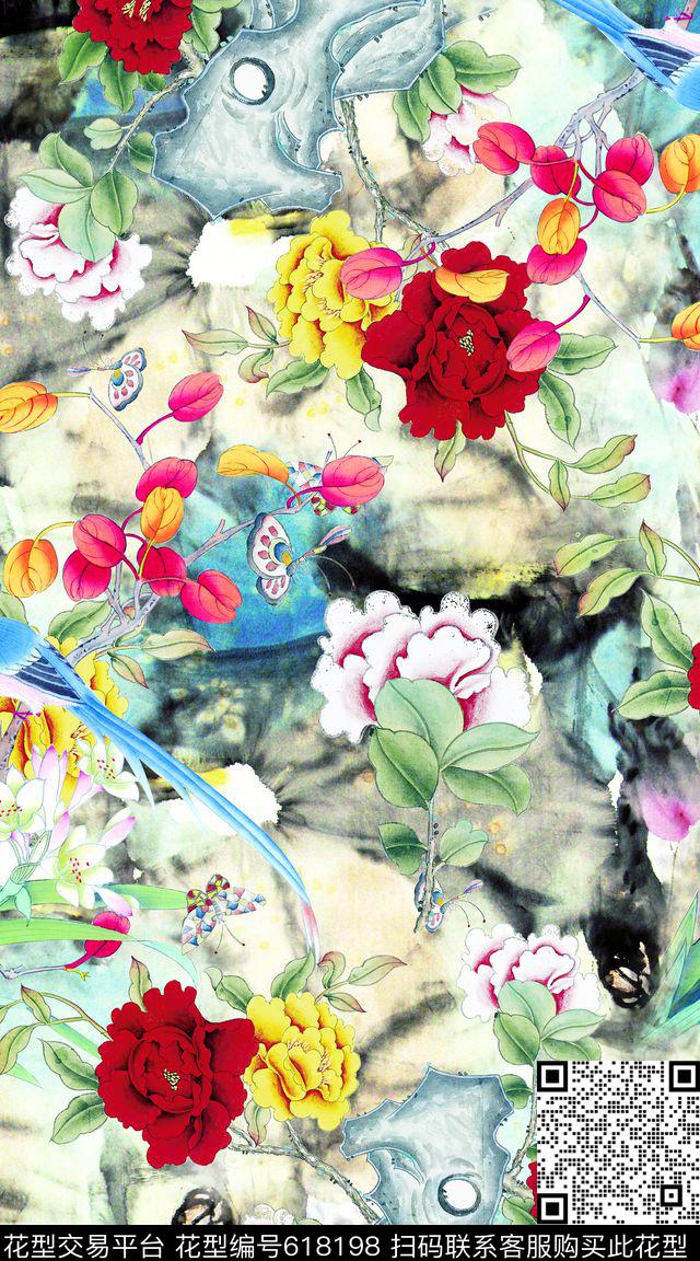 花卉国画山水画数码印花华亿平台下载（图片编号: 618198） - 瓦栏（Walan）