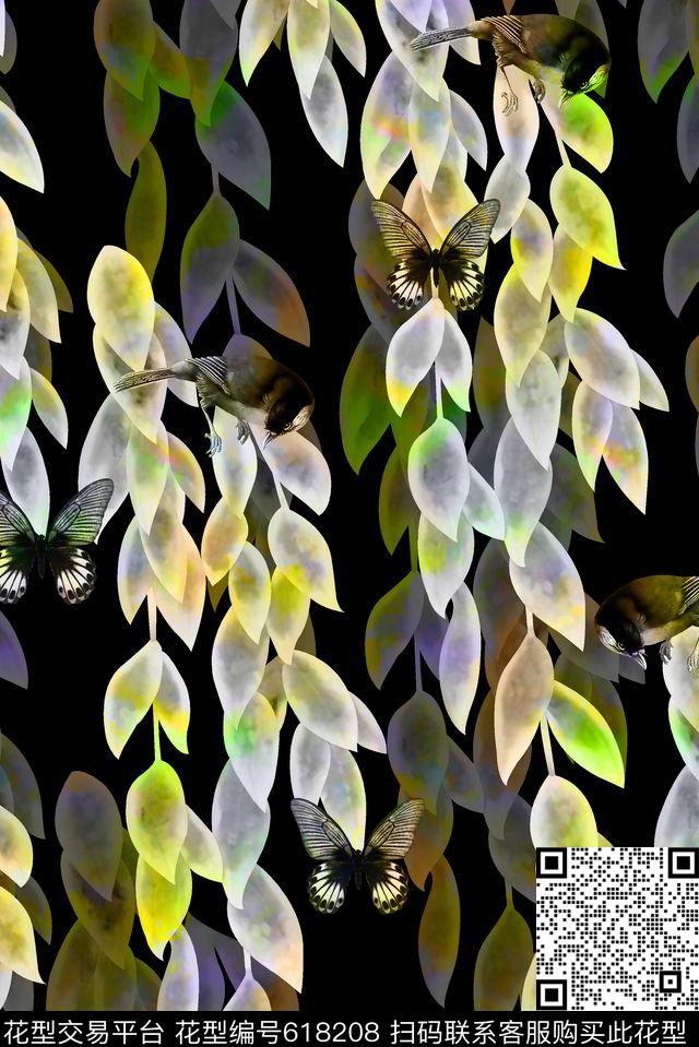 抽象几何清爽梦幻艺术平底立体手绘满版最新高清数码蕾丝民族中国风绣花珠宝肌理时尚潮

流大牌复古欧美风树叶蝴蝶鸟数码印花华亿平台下载（图片编号: 618208） - 瓦栏（Walan）