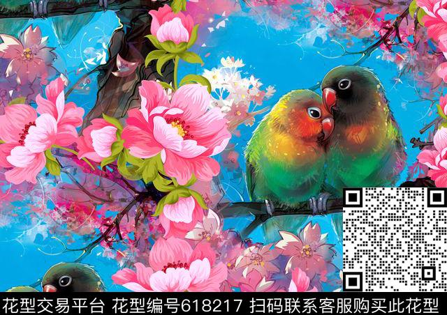 个性花卉鹦鹉数码印花华亿平台下载（图片编号: 618217） - 瓦栏（Walan）