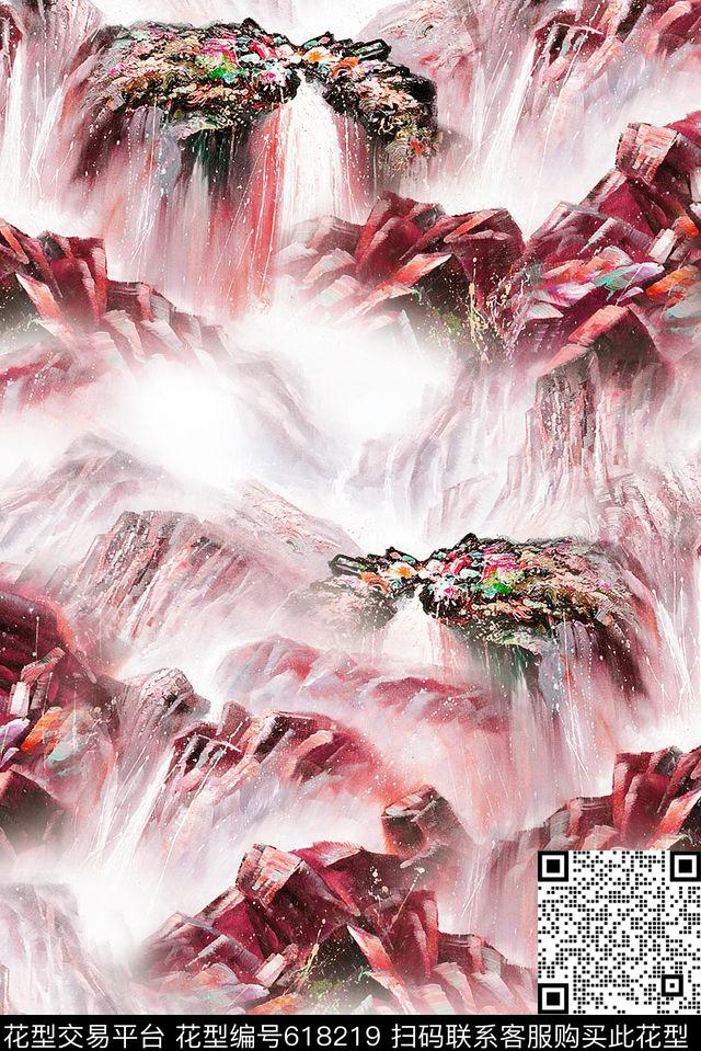 中国风风景油画数码印花华亿平台下载（图片编号: 618219） - 瓦栏（Walan）