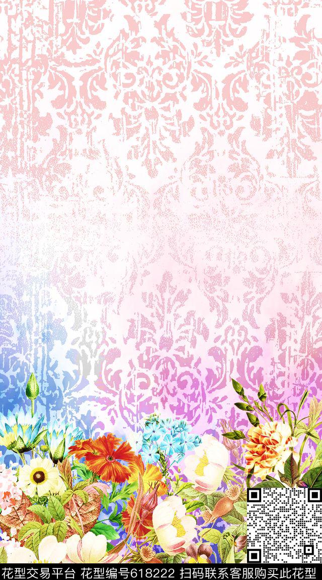 郁金香曼陀罗花朵数码印花华亿平台下载（图片编号: 618222） - 瓦栏（Walan）