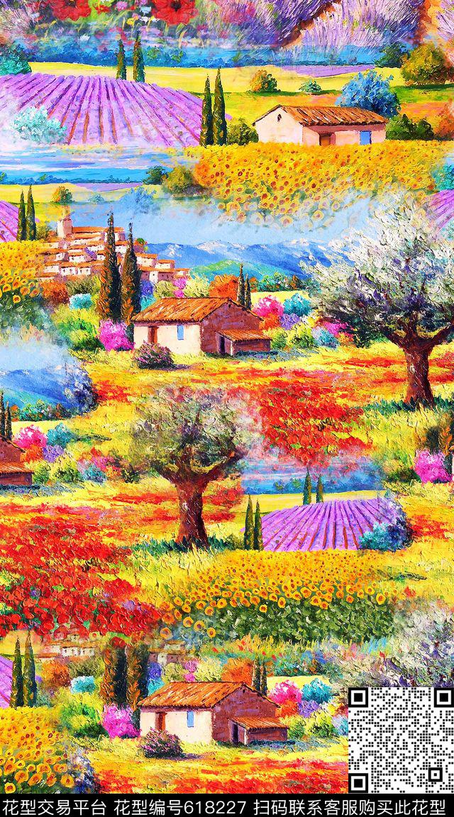 花卉油画、风景画数码印花华亿平台下载（图片编号: 618227） - 瓦栏（Walan）