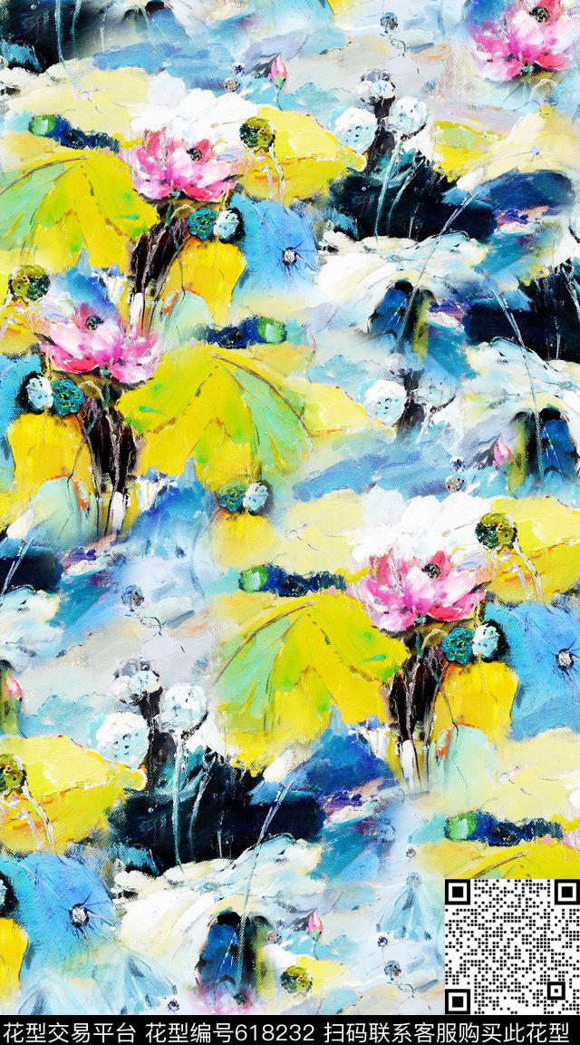 花卉荷花油画、风景画数码印花华亿平台下载（图片编号: 618232） - 瓦栏（Walan）