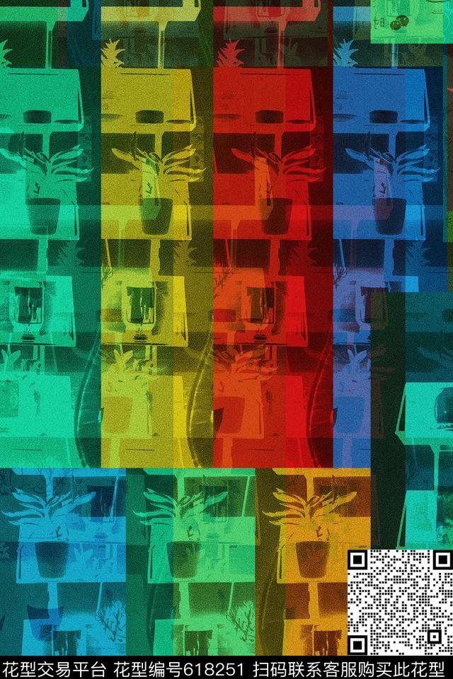 欧美休闲色块解构数码印花华亿平台下载（图片编号: 618251） - 瓦栏（Walan）