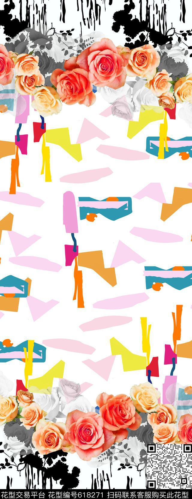 双边定位花卉几何数码印花华亿平台下载（图片编号: 618271） - 瓦栏（Walan）