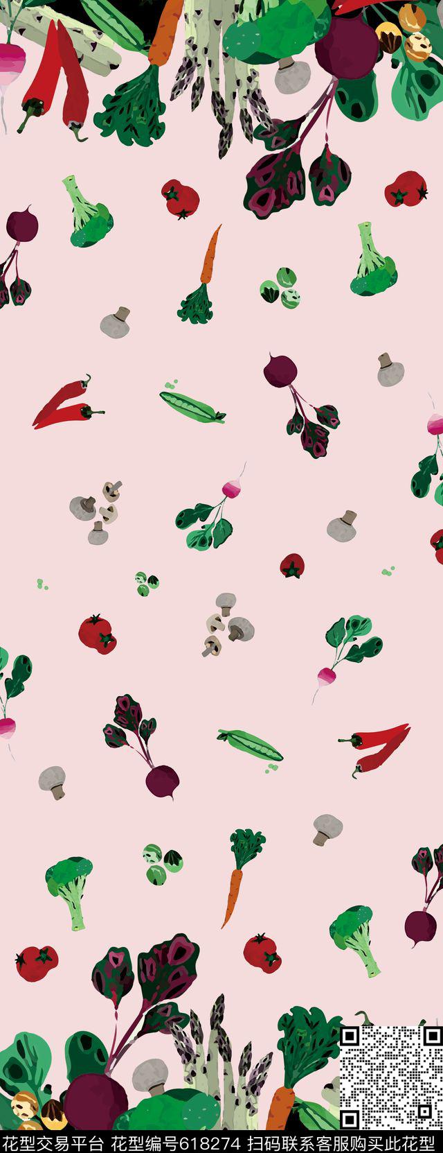 双边定位趣味蔬菜传统印花华亿平台下载（图片编号: 618274） - 瓦栏（Walan）
