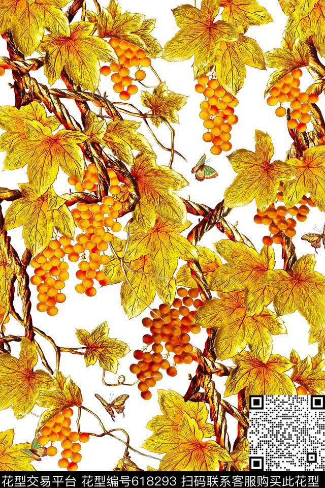 藤蔓简欧浪漫花卉数码印花华亿平台下载（图片编号: 618293） - 瓦栏（Walan）