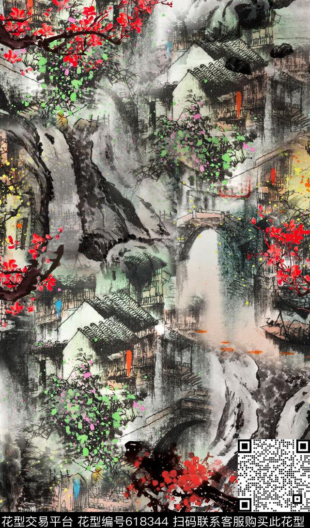 中国风大花花卉数码印花华亿平台下载（图片编号: 618344） - 瓦栏（Walan）